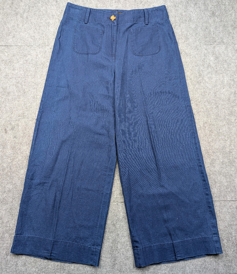 Talbots Wide Leg Linen Pants Womens 8 Blue Retro Quiet Luxury Coastal Natural